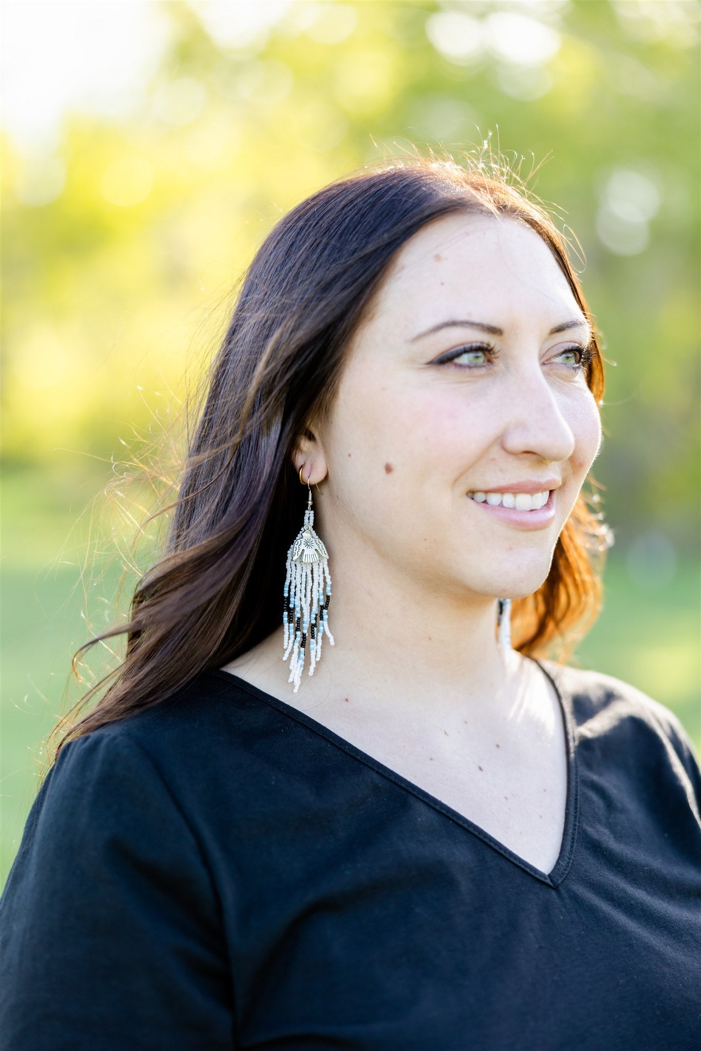 Beaded Earrings w/Thunderbird Pendants