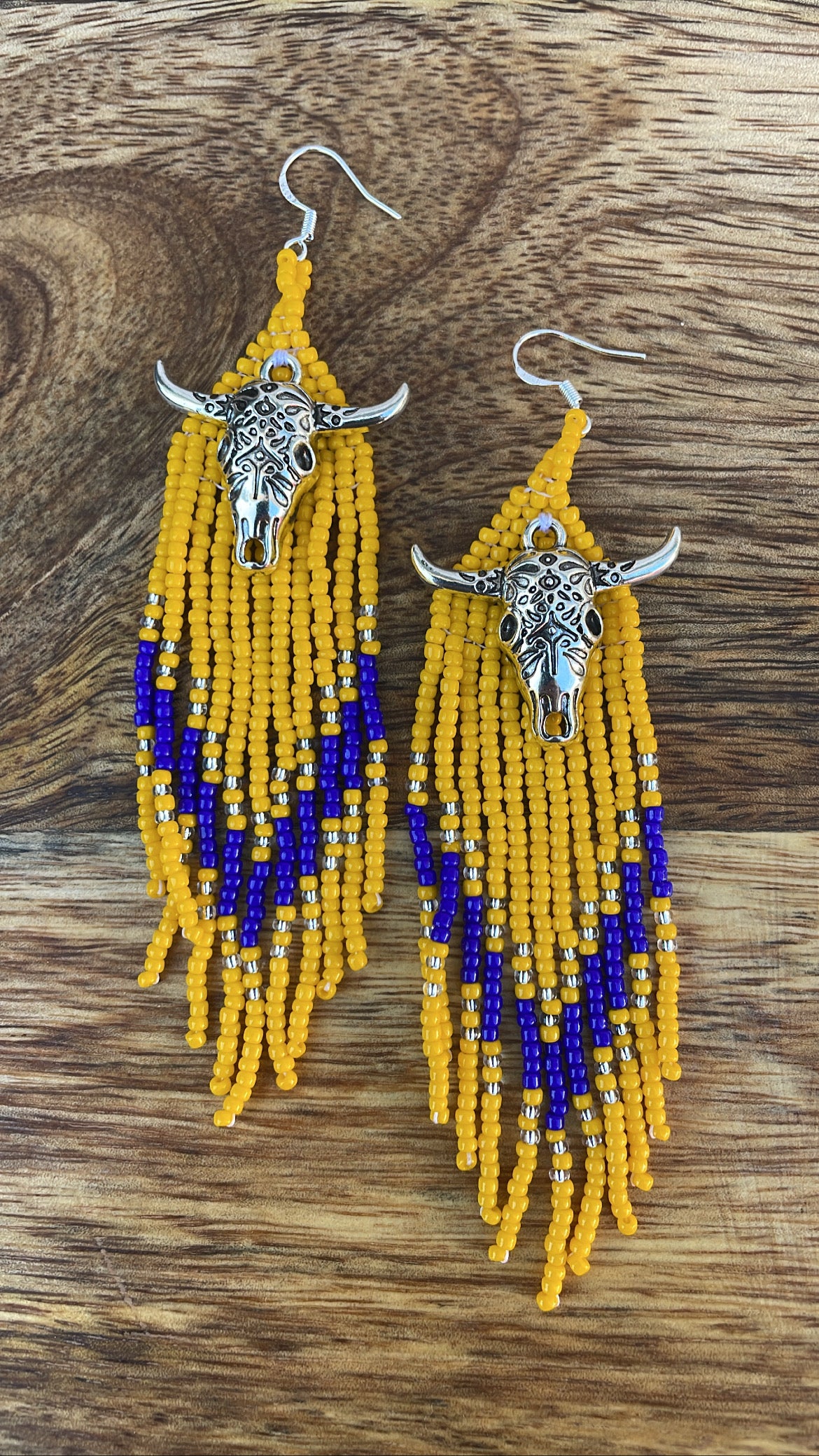 Beaded Earrings w/Cow Skull Pendants