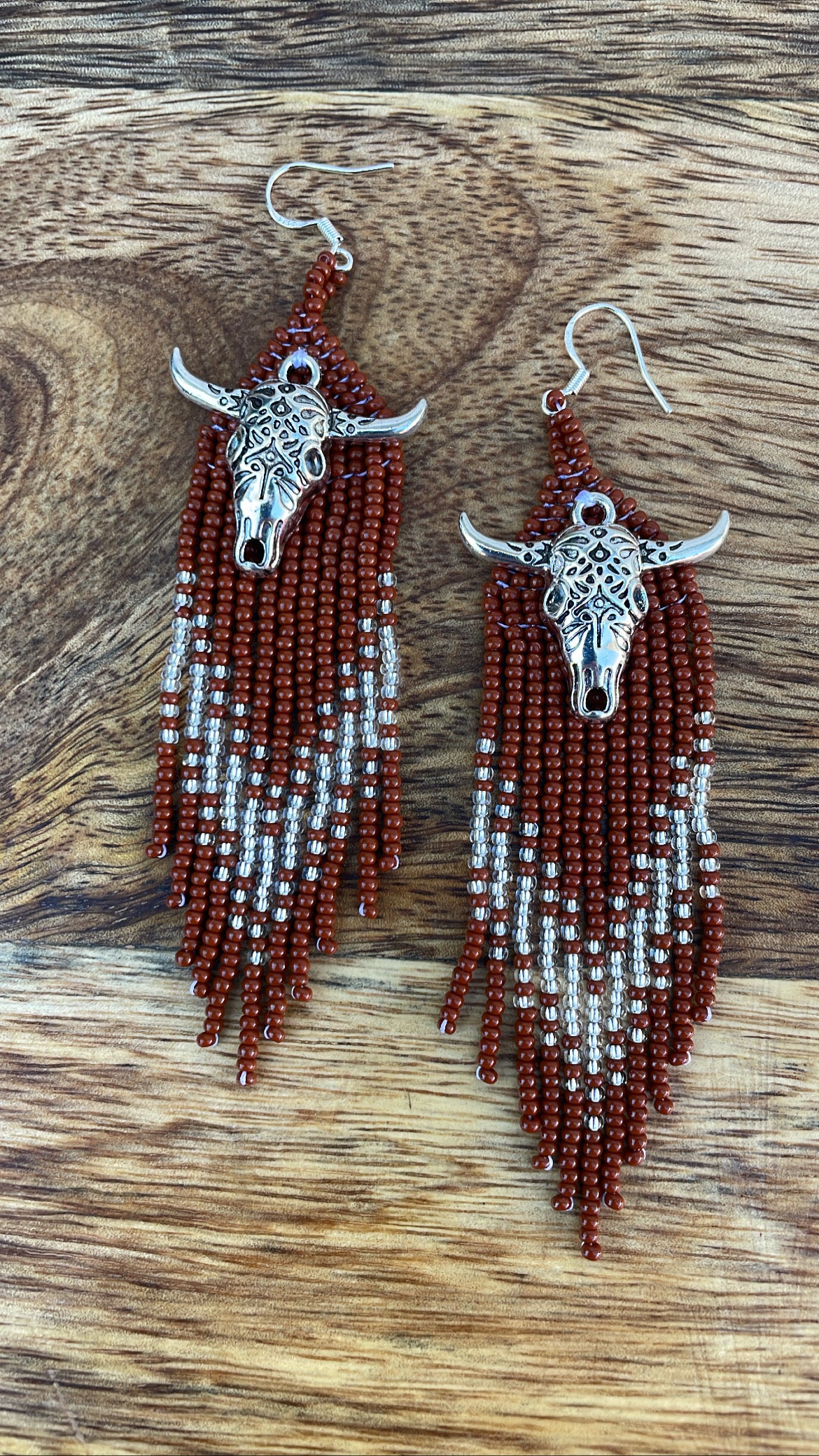 Beaded Earrings w/Cow Skull Pendants