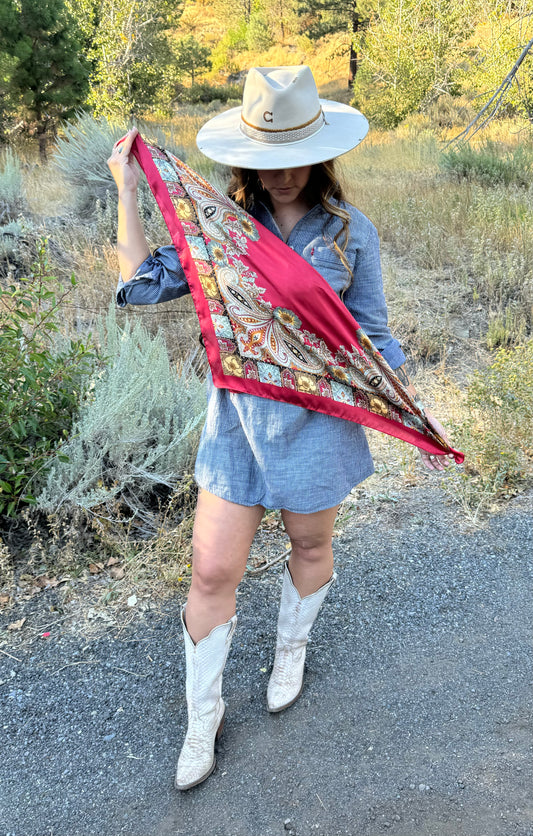 Red Floral 28X28 Scarf