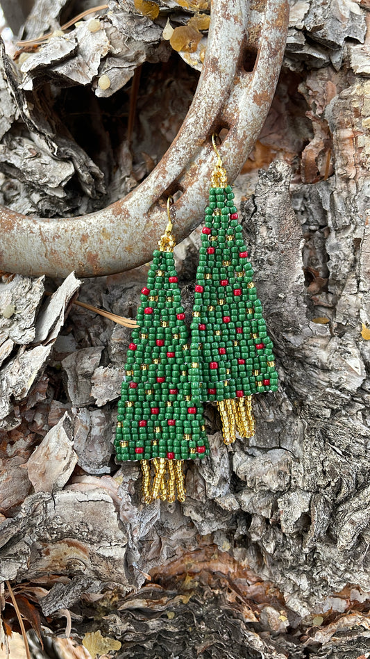 Beaded Christmas Tree Earrings